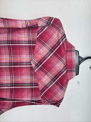New Women’s Cumberland Pink Plaid Short Sleeve Pearl Snap 2XL GG-13