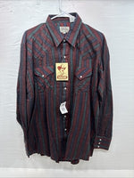 New Men’s ELY Cattleman Red Multicolor Stripe Long Sleeve Pearl Snap XL Q-96