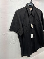New Men’s ELY Cattleman Black Simple Short Sleeve Pearl Snap 17 XL Q-24