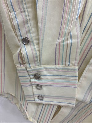 New Men’s H Bar C Yellow Stripe Long Sleeve Pearl Snap 16 Large Q-68
