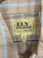 New Men’s ELY Cattleman Tan Plaid Short Sleeve Pearl Snap M R-40