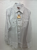 New Men’s H Bar C White Stripe Long Sleeve Pearl Snap 16.5 Large X-58