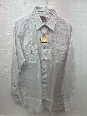 New Men’s H Bar C White Stripe Long Sleeve Pearl Snap 16.5 Large X-58
