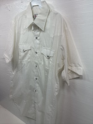 New Men’s H Bar C White Simple Short Sleeve Pearl Snap 16 Large Q-26