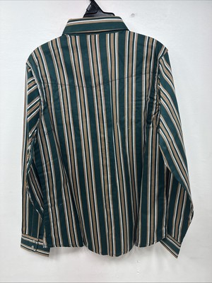 New Teens Wrangler Green Yellow Stripe Long Sleeve Pearl Snap XL DD-64