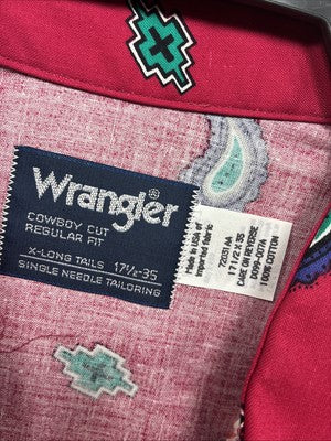 New Men’s Wrangler Pink Western Print Design Long Sleeve Button Up XL M-92