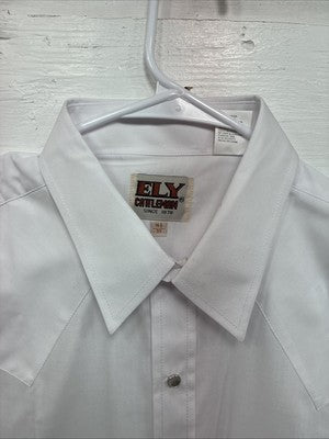 New Men’s ELY Cattleman White Long Sleeve Pearl Snap 16.5 X 35 Large CC-52