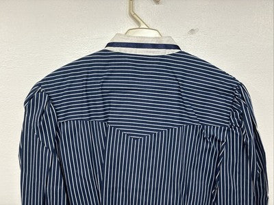 New Women’s H Bar C Blue Stripe Long Sleeve Pearl Snap Size 34 YY-108