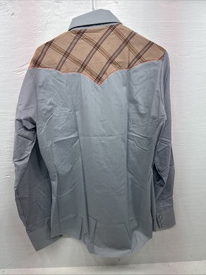 New Men’s Champion Western Gray Sensing Long Sleeve Pearl Snap 16 Large X-1