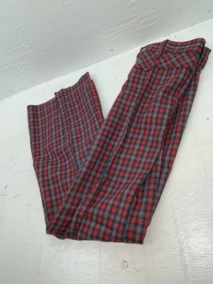 New Vintage Blue And Red Plaid Polyester Pants #5423719 3A-125