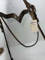 New Congress Leather Headstall W Spilt Reins Metal Plate Browband #6853 U-27