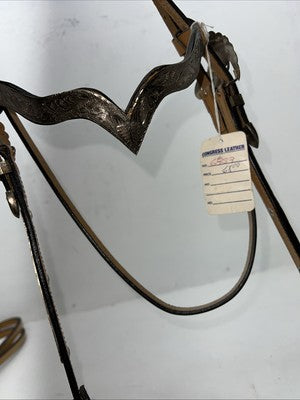 New Congress Leather Headstall W Spilt Reins Metal Plate Browband #6853 U-27