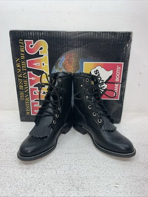 New Kids Black Lace Up Texas Brand Cowboy Boots. 3250 12 D. 23-14