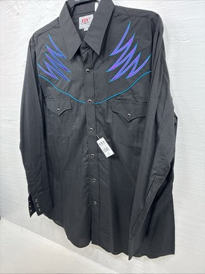 New Men’s ELY Diamond Black Western Design Long Sleeve Pearl Snap Large AA-18