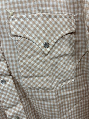 New Men’s Stockman Brown Checkered Long Sleeve Pearl Snap 15.5 Medium AA-66