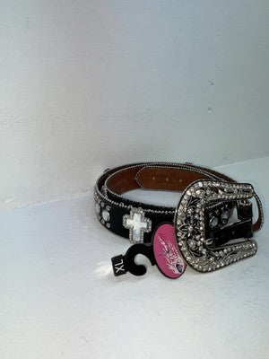 New Black Genuine Leather Blazin Roxx Silver Bling Cross XL Belt #N3510401 Z-66
