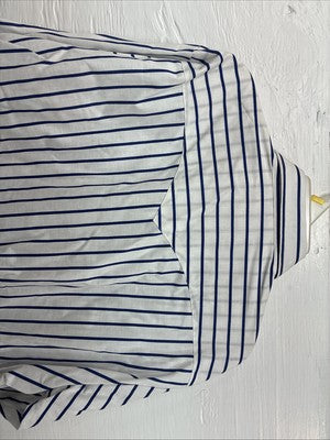 New Men’s H Bar C White Blue Stripe Long Sleeve Pearl Snap 16.5 X 34 Large V-108