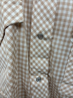 New Men’s Stockman Brown Checkered Long Sleeve Pearl Snap 15.5 Medium AA-66