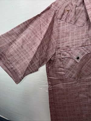 New Men’s Karman Pink Designed Short Sleeve Pearl Snap 14.5 Small AA-90