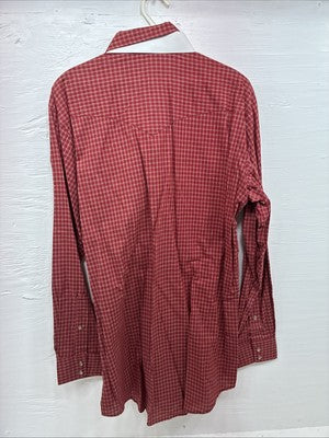 Me End H Bar C Red Plaid Long Sleeve Pearl Snap 16.5 Large AA-35