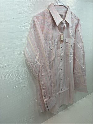New Men’s H Bar C Pink Plaid Long Sleeve Pearl Snap 16.5 X 34 Large X-50