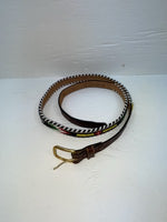 New Brown Genuine Leather Beaded 34” Belt Z-121