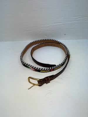 New Brown Genuine Leather Beaded 34” Belt Z-121