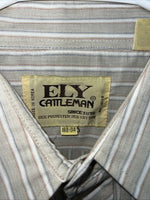 New Men’s Tan Stripped ELY Cattleman Pearl Snap Long Sleeve Shirt 16.5x34 L P-29