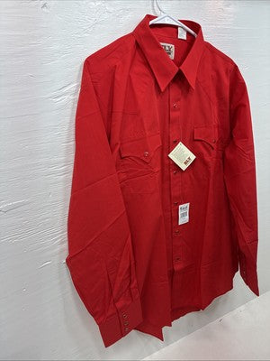 New Men’s ELY Cattleman Red Long Sleeve Pearl Snap 17 X 35 XL AA-119
