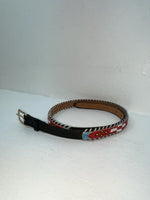 New Black Genuine Leather Beaded 32” Belt Z-36