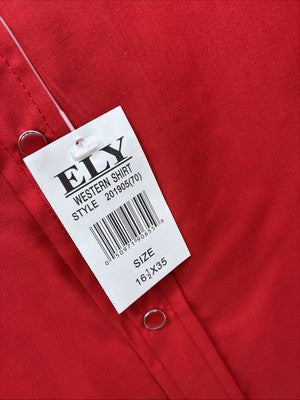 New Men’s ELY Cattleman Red Long Sleeve Pearl Snap 16.5 X 35 Large AA-56