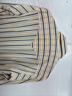 New Men’s H Bar C Yellow Black White Stripe Long Sleeve Pearl Snap Medium T-95