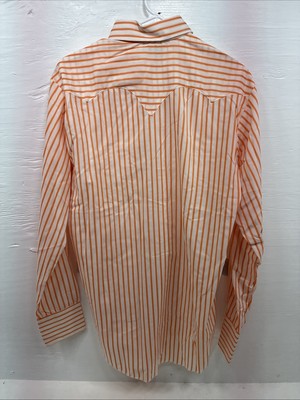 New Men’s Tem Tex Orange Stripe Long Sleeve Pearl Snap 16 X 35 Large AA-32