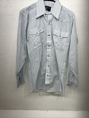 New Men’s Blue Panhandle Slim Long Sleeve Pearl Snap Shirt 15x34 M P-78
