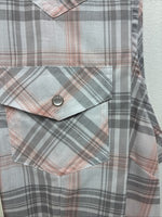 New Women’s Cumberland Gray Pink Plaid Short Sleeve Pearl Snap 2XL GG-62