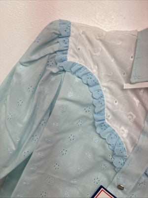 New Women’s Miss Rodeo Blue Ruffled Long Sleeve Pearl Snap Small KK-21