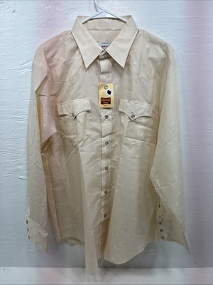 New Men’s H Bar C Tan Designed Long Sleeve Pearl Snap 17 X 34 XL X-104