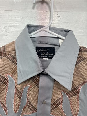 New Men’s Champion Western Gray Sensing Long Sleeve Pearl Snap 16 Large X-1