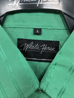New Men’s White Horse Green Stripe Long Sleeve Pearl Snap Large Q-64