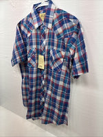 New Men’s ELY Cattleman Blue Multicolor Plaid Short Sleeve Pearl Snap Large Q-93