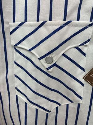 New Men’s H Bar C White Blue Stripe Long Sleeve Pearl Snap 16.5 X 34 Large V-108