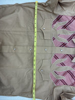New Men’s Champion Western Brown Pink Plaid Long Sleeve Pearl Snap 16 Large X-36