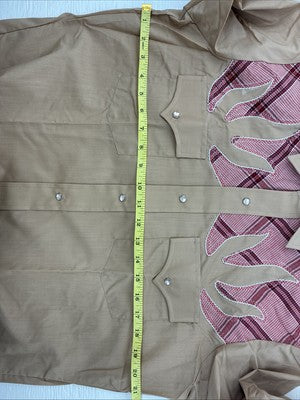 New Men’s Champion Western Brown Pink Plaid Long Sleeve Pearl Snap 16 Large X-36