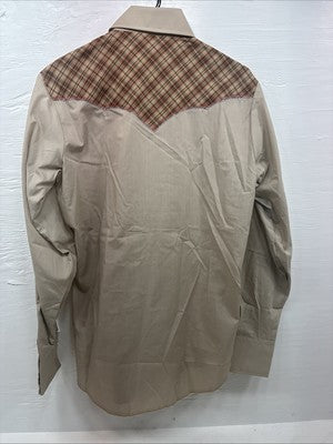 New Men’s Champion Western Brown Plaid Long Sleeve Pearl Snap 15.5 Medium T-73