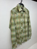 New Women’s Champion Western Green Plaid Long Sleeve Pearl Snap Size 10 KK-71