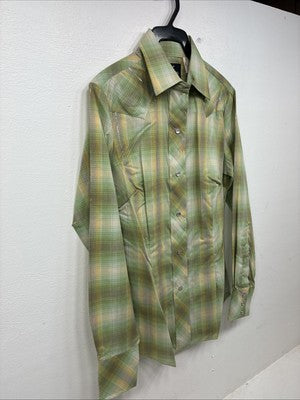 New Women’s Champion Western Green Plaid Long Sleeve Pearl Snap Size 10 KK-71