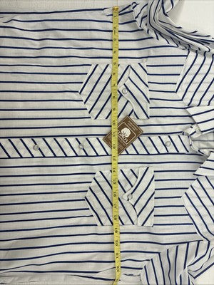 New Men’s H Bar C White Blue Stripe Long Sleeve Pearl Snap 16.5 X 34 Large V-108