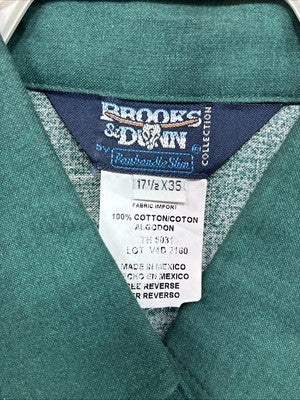 New Men’s Brooks & Dunn Tan Green Western Long Sleeve Button Up 17.5 XL T-8