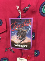 New Men’s Wrangler Pink Western Print Design Long Sleeve Button Up XL M-92