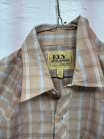 New Men’s ELY Cattleman Tan Plaid Short Sleeve Pearl Snap M R-40